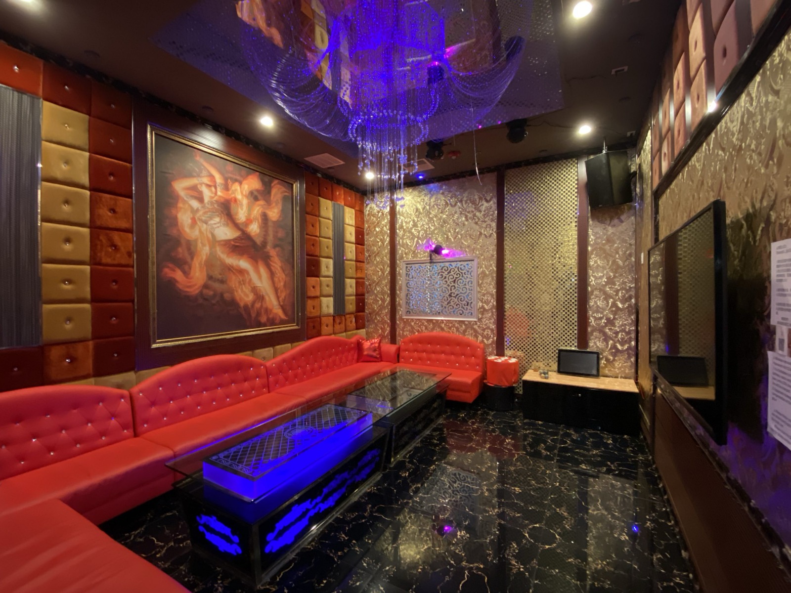 VIP karaoke suite with colorful LED lighting at Golden Lounge KTV